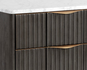 Sunpan Keldon Modern Nightstand: Sleek Acacia Wood with White Marble Top, Two Soft-Closing Drawers, Unique Design