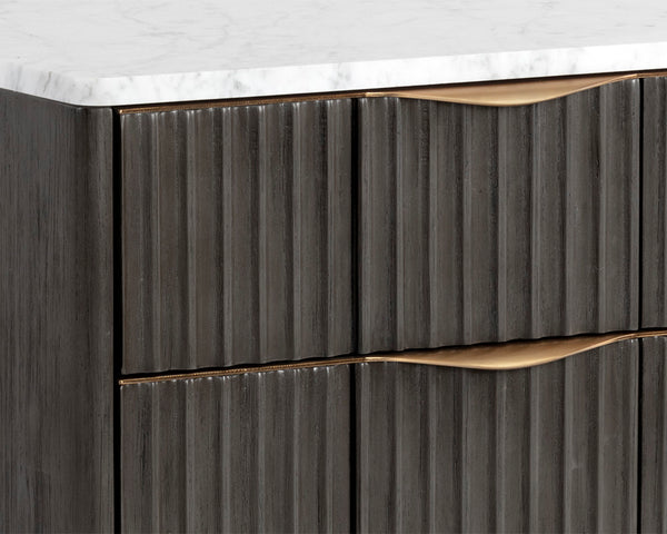 Sunpan Keldon Modern Nightstand: Sleek Acacia Wood with White Marble Top, Two Soft-Closing Drawers, Unique Design