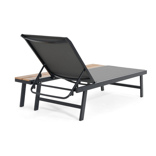 English Elm Christopher Knight Home® - Waterloo Chaise Lounge With Wood Side Table – Outdoor Recliner, 5-Position Adjustable Comfort! N775P210087B