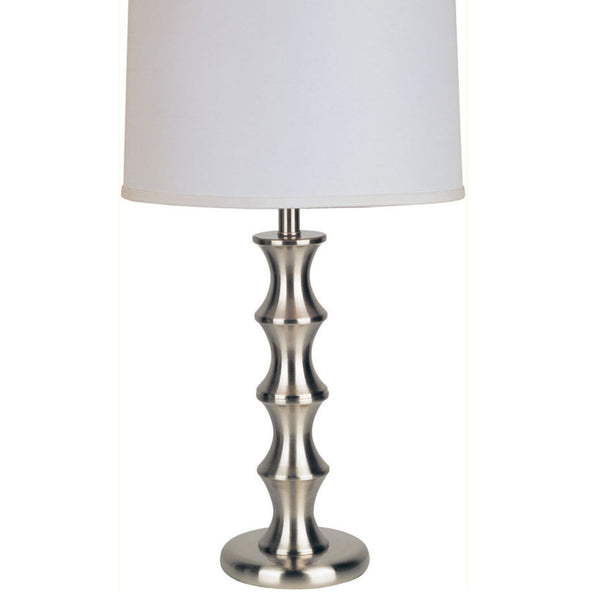 English Elm 29.5" Tall Steel Table Lamp with Satin Nickel Base, White Linen Shade, 3-Way Bulb, Modern Ambient Lighting B072116081