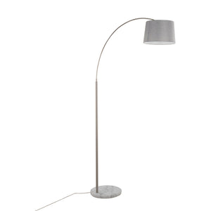 English Elm March Contemporary Floor Lamp - Sleek Nickel Arc With White Marble Base & Grey Linen Shade Design B202S01375