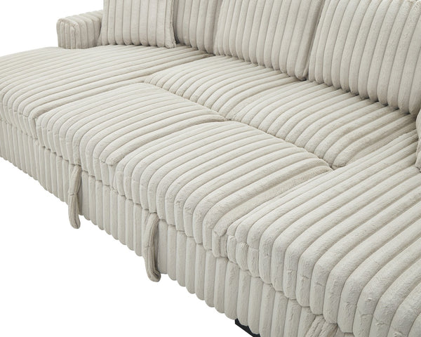 English Elm U U Shaped Sleeper Sofa with Pull-Out Bed and Hidden Chaise Storage, Plush Corduroy Comfort khaki W1417S00078