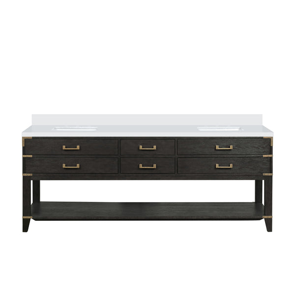 English Elm Black Oak Double Bath Vanity 84" W X 22" D With Cultured Marble Top - Elegant Storage & Style B2731P261070