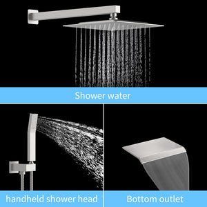 English Elm Rain 10-Inch Square Shower System with Waterfall Tub Spout, Handheld Sprayer, Pressure-Balanced Valve Combo Brushed Nickel T3177P269100
