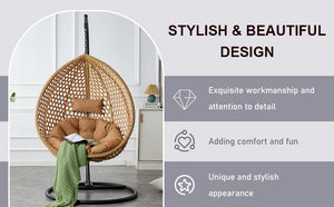 English Elm 76.8-inch Hand Woven Rattan Egg Swing Chair Indoor Outdoor with Cushion Lumbar Pillow Yellow W1512P498594