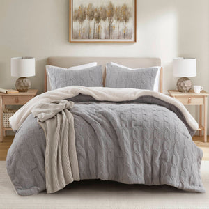 English Elm 2 Pieces Twin Waffle Knit Chenille Comforter Set with Plush Sherpa Reversible Cozy Bedding Ensemble Gray 20.47 L x 11.42 W x 9.84 H B035P381302