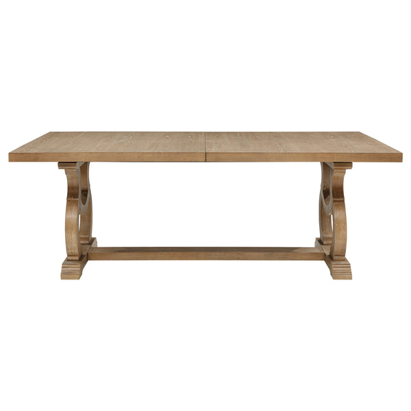 English Elm Fremont Trestle Rectangular Dining Table with Distressed Hardwood and Extension Leaf B062S00831