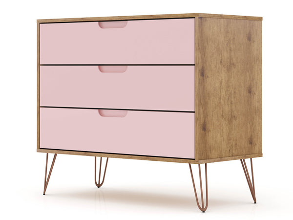 English Elm Rockefeller 35" Dresser with 3 Smooth-Glide Drawers, Metal Splayed Legs, TV-Ready Storage, Anti-Tip Pink B365P398128