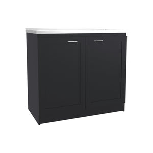 English Elm Zurich Freestanding Stainless Steel Utility Sink with Black Storage Cabinet for Garage B200S00432