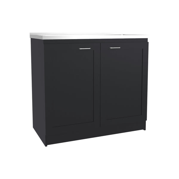 English Elm Zurich Freestanding Stainless Steel Utility Sink with Black Storage Cabinet for Garage B200S00432