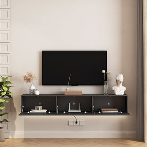 English Elm Floating TV Stand Wall Mounted with 16-Color LED Accent Lights, Modern 69" Floating Cabinet with Ample Storage and Sturdy MDF Build Black 74.8 L x 21.46 W x 5.51 H W1321P292553