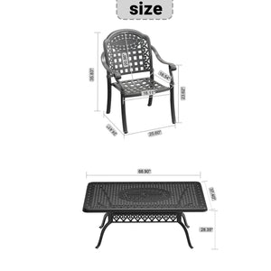 English Elm 5-Piece Durable Cast Aluminum Patio Furniture Set With Black Frame & Cozy Blue Cushions For Outdoors W1710S00099