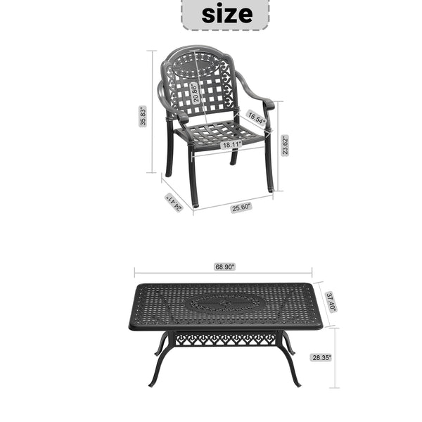 English Elm 7-Piece Cast Aluminum Patio Furniture Set With Blue Cushions - Durable, Stylish, And Weather-Resistant! W1710S00495
