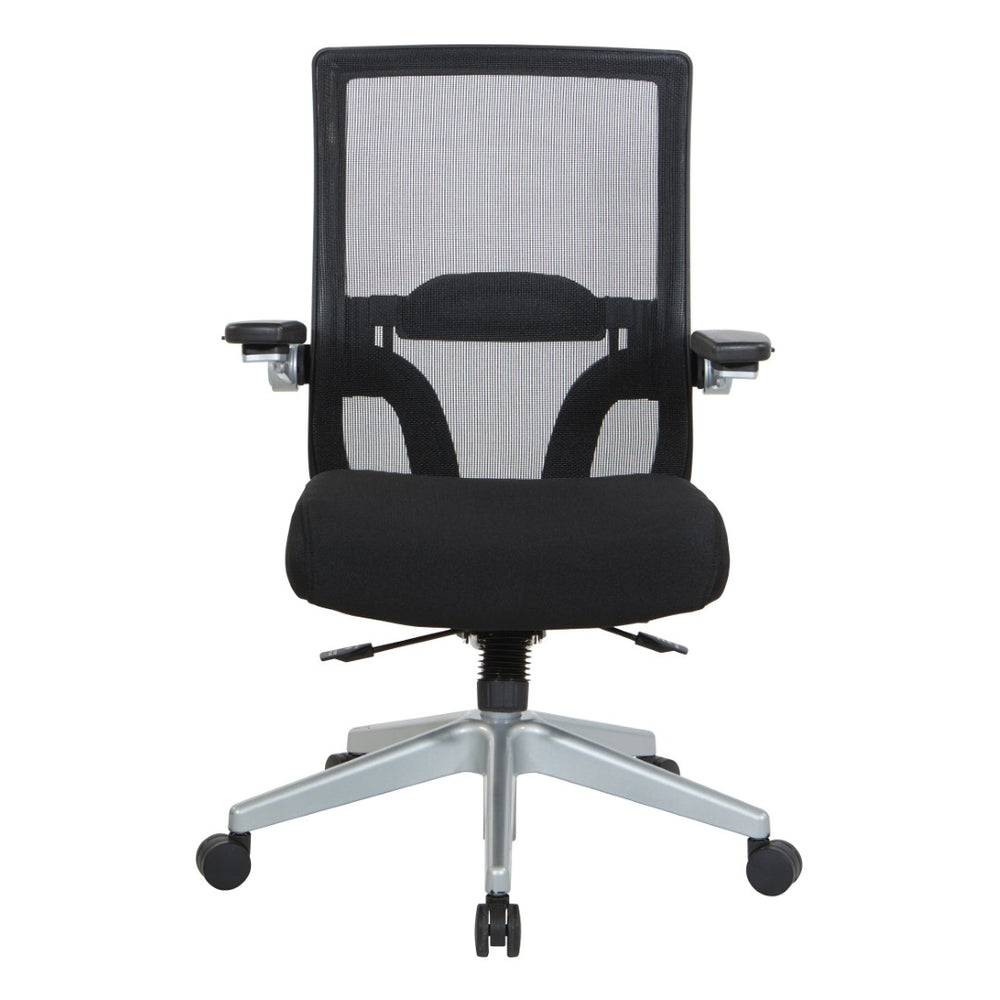 OSP Home Furnishings Black Mesh Back Ergonomic Office Chair with Flip Arms Lumbar Support and Synchro Tilt Black 867-B36N64R