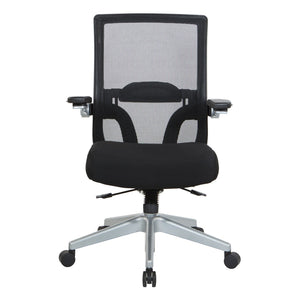 OSP Home Furnishings Black Mesh Back Ergonomic Office Chair with Flip Arms Lumbar Support and Synchro Tilt Black 867-B36N64R