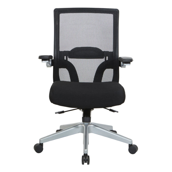 OSP Home Furnishings Black Mesh Back Ergonomic Office Chair with Flip Arms Lumbar Support and Synchro Tilt Black 867-B36N64R