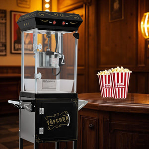 English Elm 6oz Retro Theater Popcorn Popper Cart with Stainless Kettle for Game Room Fun Black W2841P272024