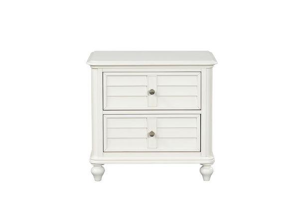 English Elm Coastal Antique White Nightstand Solid Rubberwood Two Drawers Dovetail Bedroom B2741P435892