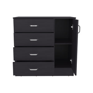 English Elm Dresser, Modern Black Wengue Engineered Wood | 1 Door, 4 Drawers, 2 Shelves — Compact 31.5"W Storage B097P369434