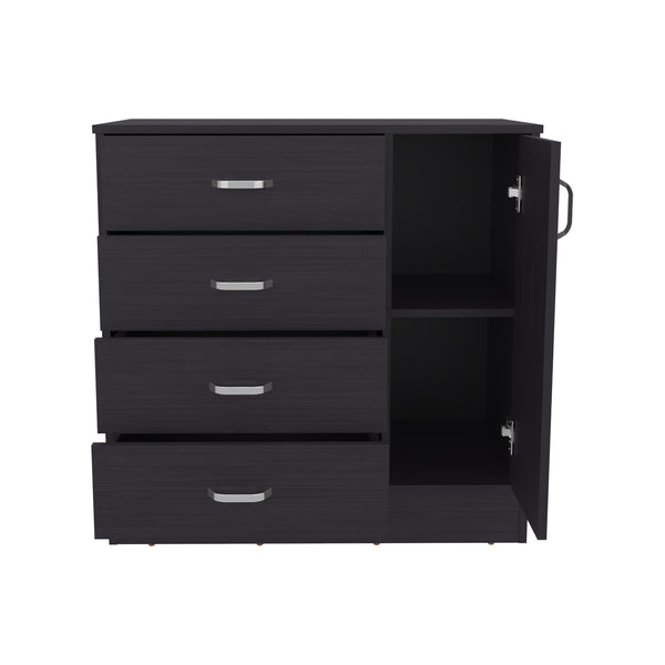 English Elm Dresser, Modern Black Wengue Engineered Wood | 1 Door, 4 Drawers, 2 Shelves — Compact 31.5"W Storage B097P369434