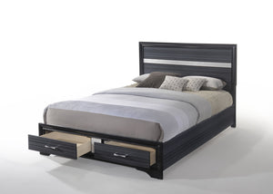 English Elm Black Queen Bed with Storage Drawers, 3D Texture Veneer & Sparkling Trim, No Box Spring Needed B062S00511