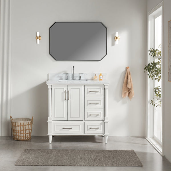 English Elm Fully Assembled 36 Inch Bathroom Vanity Carrara Marble Top Dual Basin Rubberwood W1826P308992
