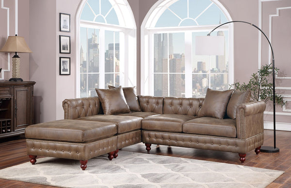 English Elm Dark Coffee Breathable Leatherette 3-Piece Sectional Set With Reversible Loveseats & Ottoman Comfort B011S01329