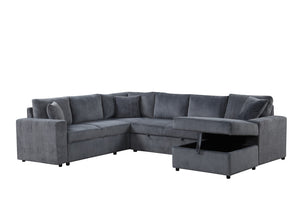 English Elm Rinaldo Corduroy Sleeper Sectional with Storage Chaise and Pocket Coil Cushions Gray B2749S00266