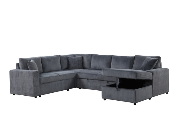 English Elm Rinaldo Corduroy Sleeper Sectional with Storage Chaise and Pocket Coil Cushions Gray B2749S00266
