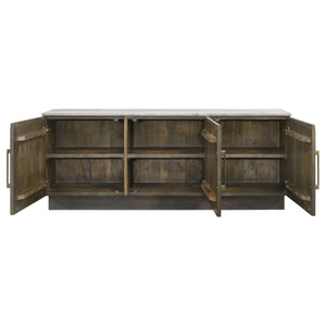English Elm Metzger Marble Top Sideboard with Checkerboard Doors and Mango Wood Storage B062S01481