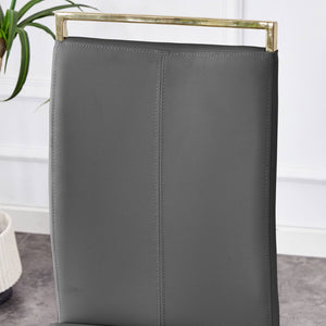 English Elm Table Luxurious 9-Piece Dining Set With Patterned Glass Top And Golden Legs, 8 Dark Gray Pu Chairs W1151S03236-GIGA