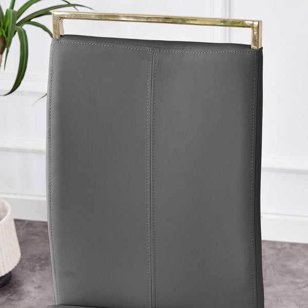 English Elm Table Luxurious 9-Piece Dining Set With Patterned Glass Top And Golden Legs, 8 Dark Gray Pu Chairs W1151S03236-GIGA