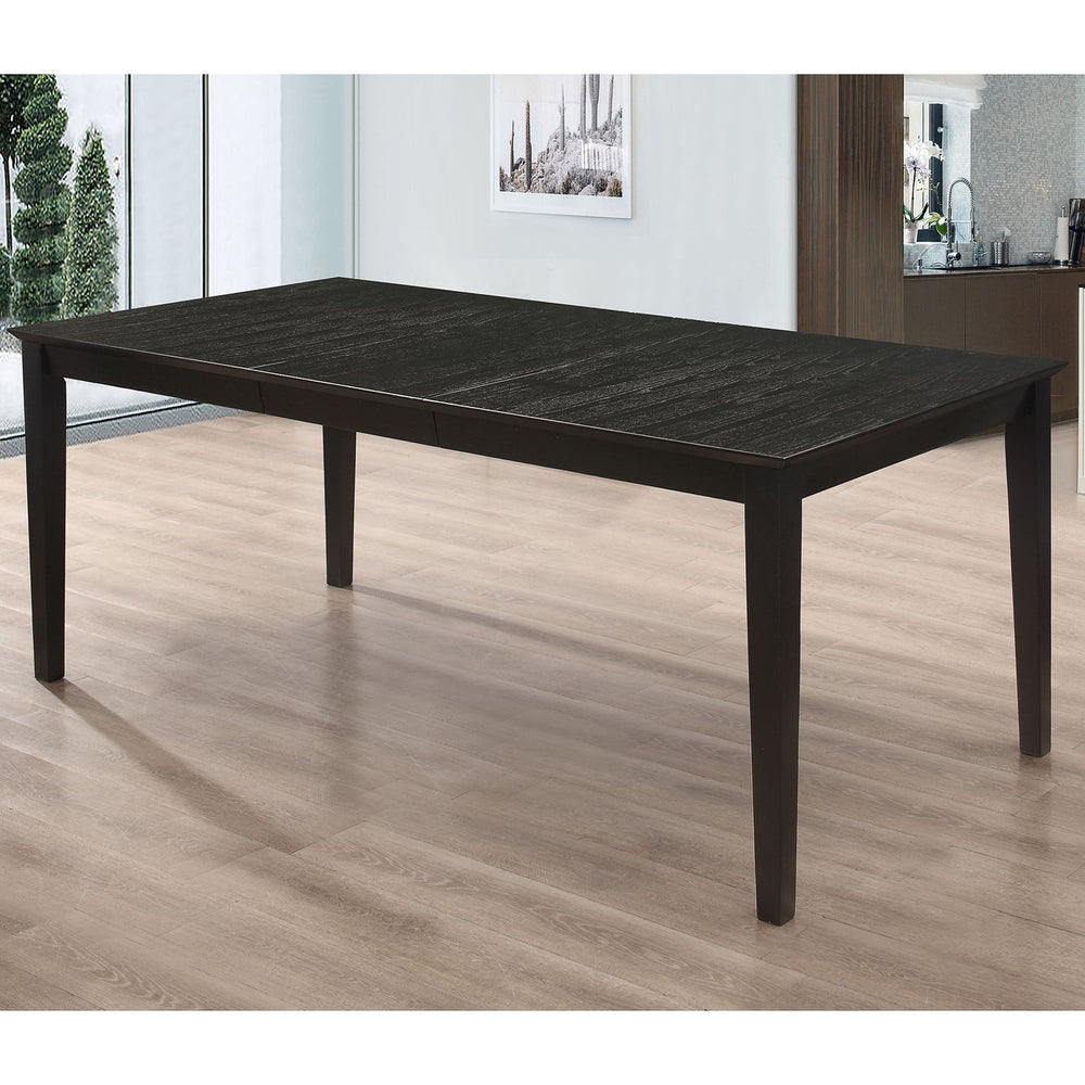 English Elm Alexander distressed black rectangular extension dining table with leaf for family gatherings, durable wood finish classic silhouette and versatility B062P378330