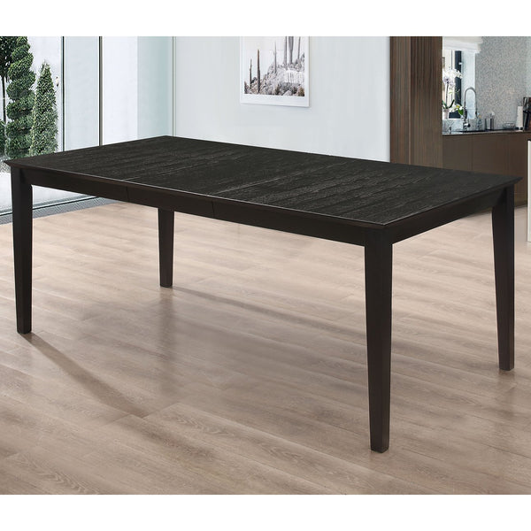 English Elm Alexander distressed black rectangular extension dining table with leaf for family gatherings, durable wood finish classic silhouette and versatility B062P378330