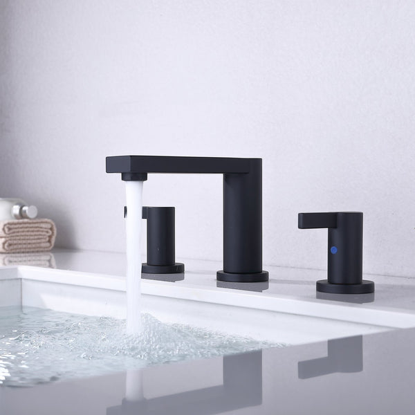 English Elm Bathroom Sink Faucet Two Handle Widespread Matte Black Finish with Supply Lines B2724P501258