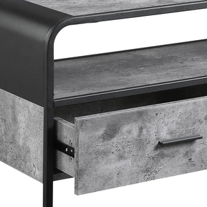 English Elm Raziela Modern Concrete Gray TV Stand with Black Metal Frame, Curved Edges, 42" Max, 2 Drawers Storage B2726P272968