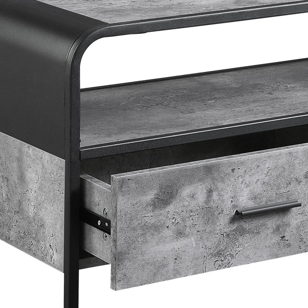 English Elm Raziela Modern Concrete Gray TV Stand with Black Metal Frame, Curved Edges, 42" Max, 2 Drawers Storage B2726P272968