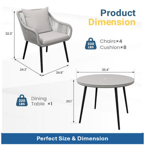 English Elm 5-piece Outdoor Wicker Patio Dining Set with Tempered Glass Table and Umbrella Hole Light Gray B082S00065