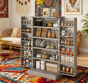 English Elm Nordic Rattan Door Buffet Cabinet with Adjustable Shelf and Golden Hardware for Dining T3971P427754