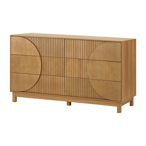 English Elm Modern Fluted 6 Drawer Dresser with Solid Wood Legs Japandi Chest for Bedroom Brown N739S0000015N