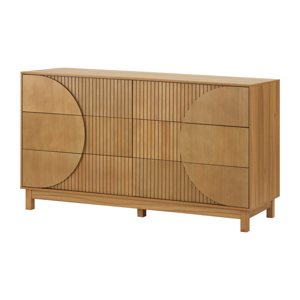 English Elm Modern Fluted 6 Drawer Dresser with Solid Wood Legs Japandi Chest for Bedroom Brown N739S0000015N