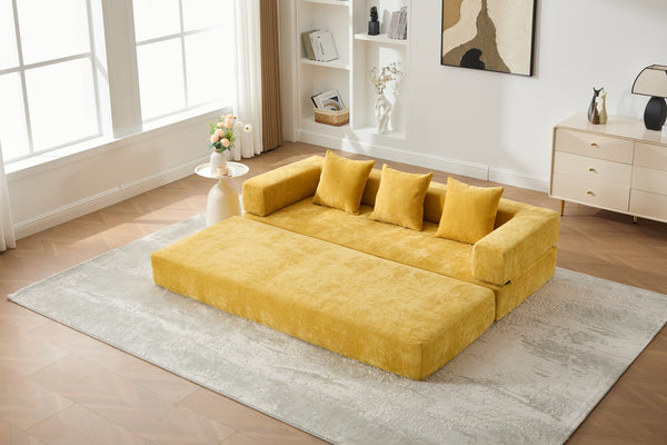 English Elm UNITED Folding Sofa Bed with Removable Cover Zipper, Chenille Memory Foam Sleeper for Small Spaces Yellow W1568P293806