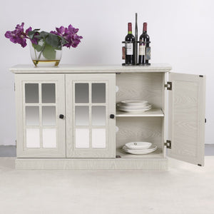 English Elm 45" Mirrored Acrylic Door Sideboard Mdf Buffet Cabinet with Adjustable Shelves White Oak W2899P372749