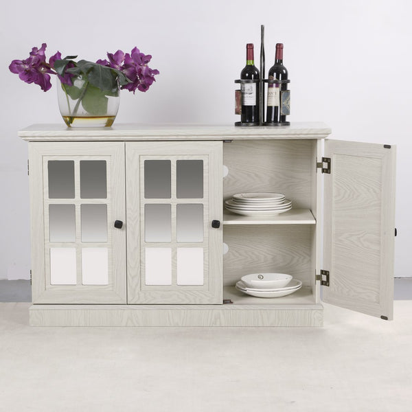 English Elm 45" Mirrored Acrylic Door Sideboard Mdf Buffet Cabinet with Adjustable Shelves White Oak W2899P372749