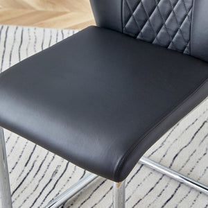 English Elm Table 5-Piece Set: Elegant Black Marble-Patterned Top With Stylish Stainless Steel Legs & Pu Chairs W1151S01959-GIGA