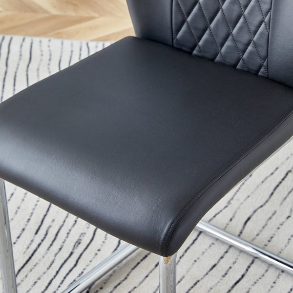 English Elm Table 5-Piece Set: Elegant Black Marble-Patterned Top With Stylish Stainless Steel Legs & Pu Chairs W1151S01959-GIGA