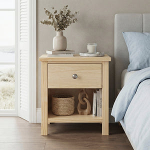 English Elm 1-drawer Nightstand Open Cubby Natural Pine Wood Bedside Table for Farmhouse Bedroom B011P473067