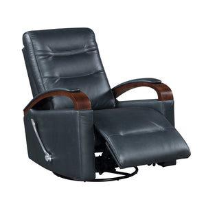 English Elm 1pc Swivel Gliding Recliner Faux Leather Upholstered with Solid Rubberwood Arms, Supportive Comfort and Smooth Motion Navy 34 L x 33 W x 27 H B011P329243
