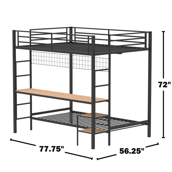 English Elm Metal Full Over Twin Bunk Bed with Integrated Desk Powder Coated Steel Frame Matte Black B016P464453