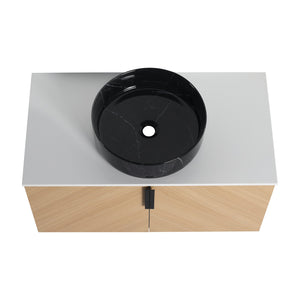 English Elm 36" Modern Wall-Mounted Bathroom Vanity With Ceramic Vessel Sink & Soft-Close Doors, Light Oak Finish W999S00452